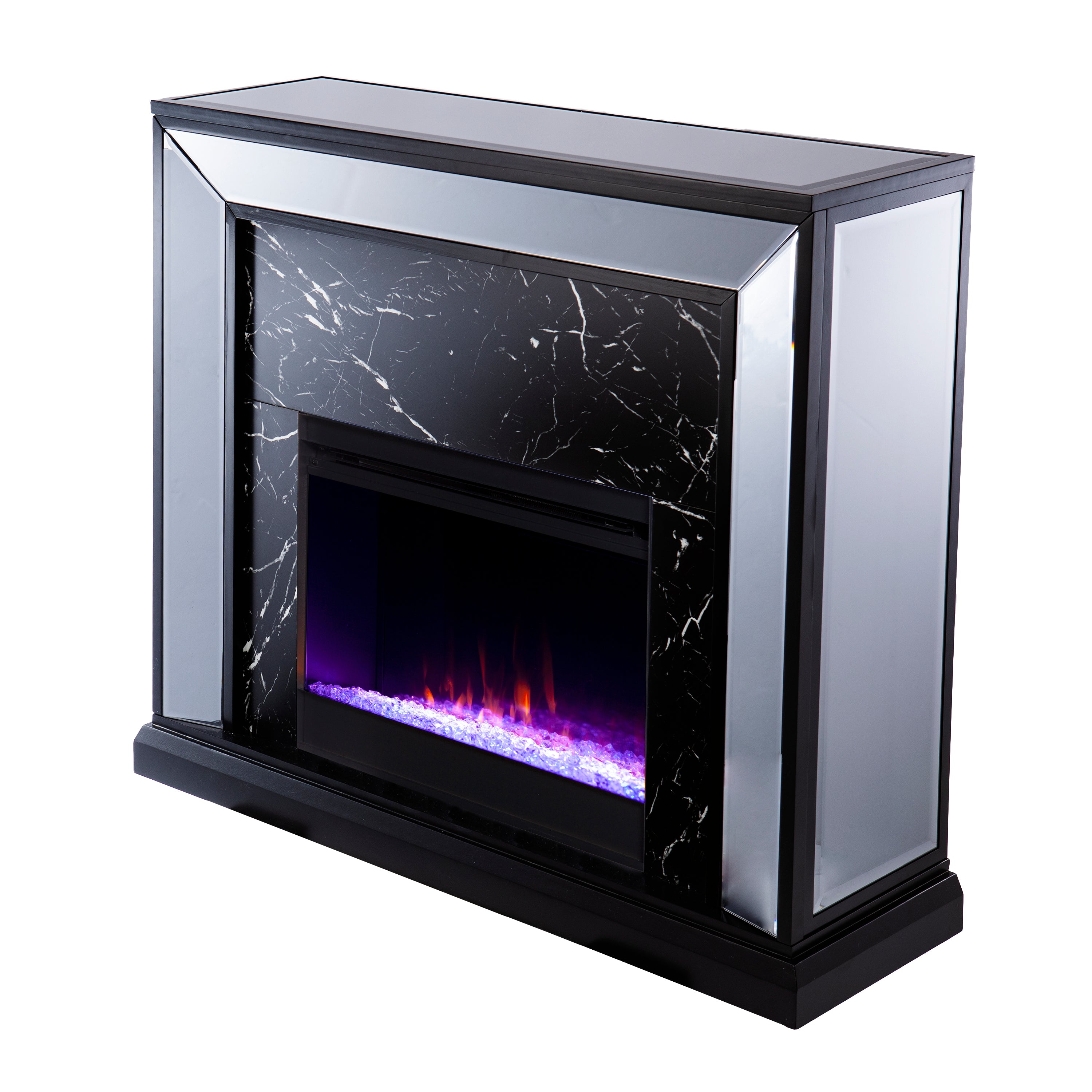 SEI Furniture Trandling Mirrored Faux Marble Electric Fireplace - Thumbnail 4