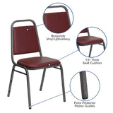 English Elm EE1819 Traditional Commercial Grade Banquet Stack Chair Burgundy Vinyl/Silver Vein Frame EEV-13729