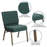 English Elm EE1825 Classic Commercial Grade 21" Church Chair Hunter Green Dot Patterned Fabric/Gold Vein Frame EEV-13802