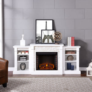 Sei Furniture Gallatin Electric Fireplace W Bookcases White W White Faux Stone Fe8526