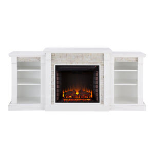 Sei Furniture Gallatin Electric Fireplace W Bookcases White W White Faux Stone Fe8526