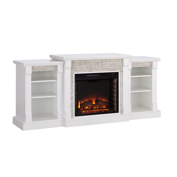 Sei Furniture Gallatin Electric Fireplace W Bookcases White W White Faux Stone Fe8526