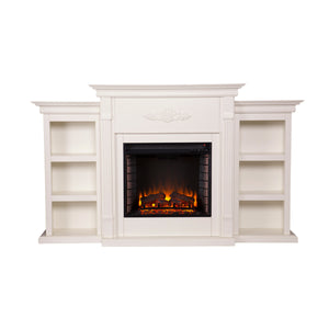 Sei Furniture Tennyson Electric Fireplace W Bookcases Ivory Fe8544