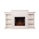 Tennyson Electric Fireplace w/ Bookcases - Ivory