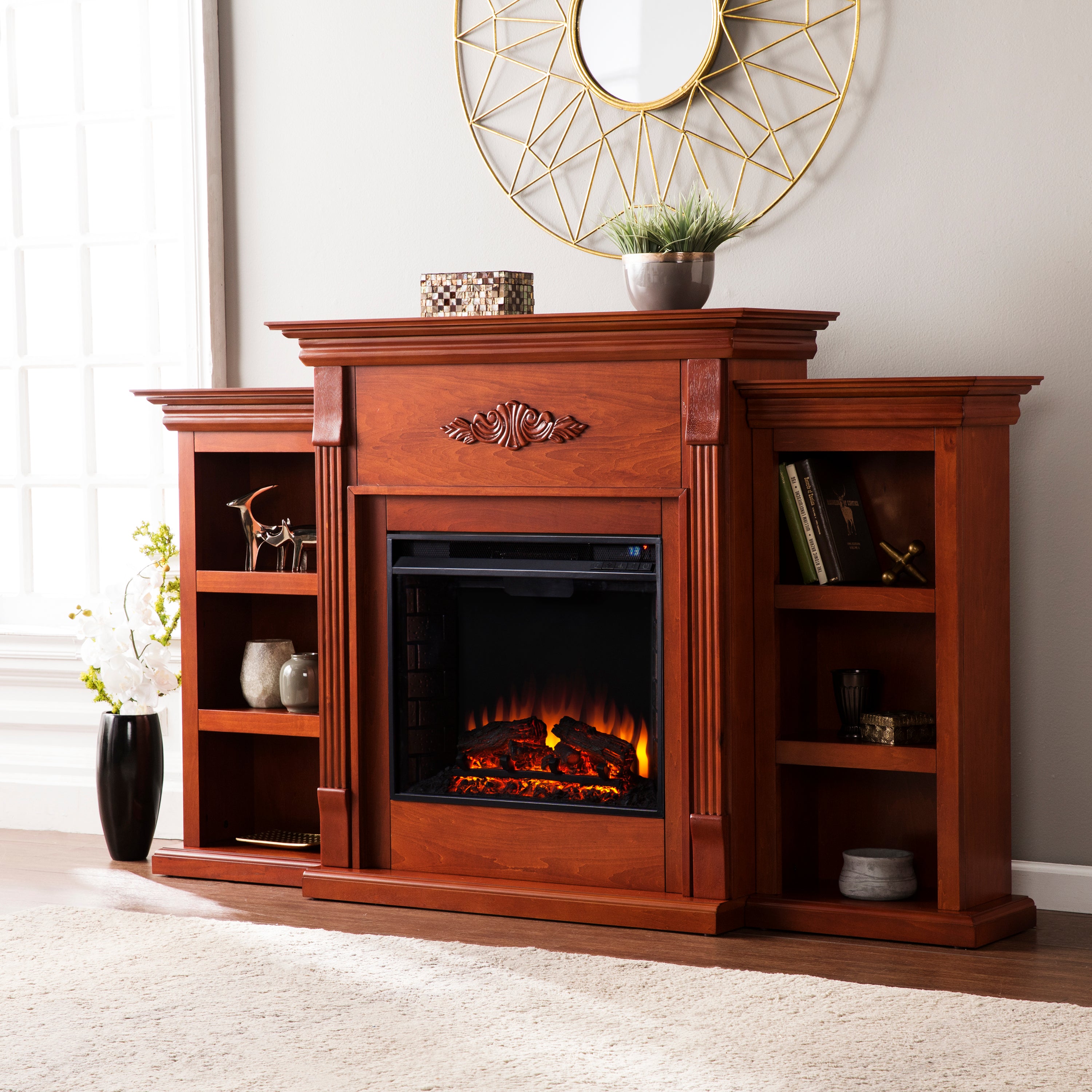 Sei Furniture Tennyson Electric Fireplace with Bookcases - Thumbnail 5