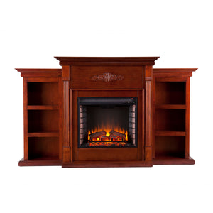 Sei Furniture Tennyson Electric Fireplace W Bookcases Classic Mahogany Fe8547