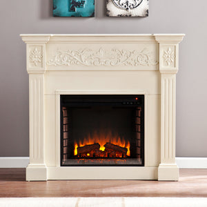 Sei Furniture Calvert Carved Electric Fireplace Ivory Fe9279