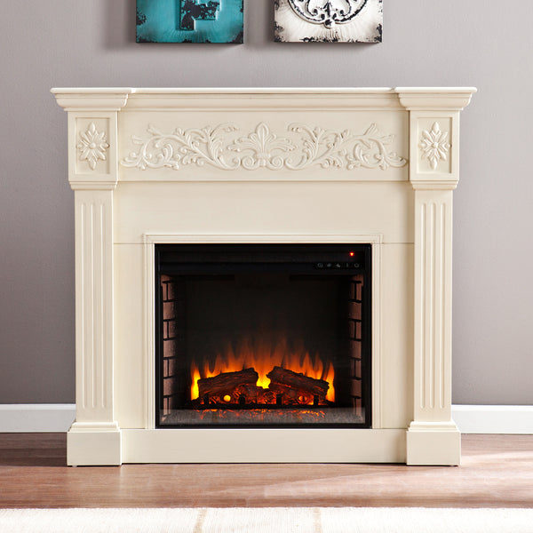 Sei Furniture Calvert Carved Electric Fireplace Ivory Fe9279