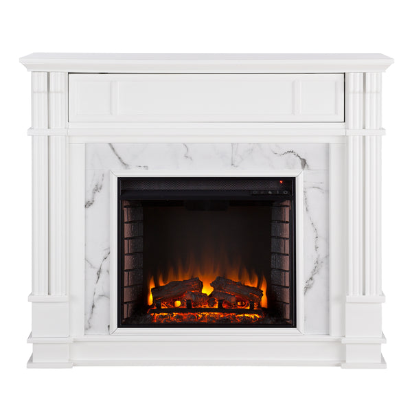 Sei Furniture Highgate Faux Cararra Marble Electric Media Fireplace White Fe9322