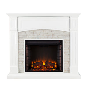 Sei Furniture Seneca Electric Media Fireplace White W White Faux Stone Fe9362
