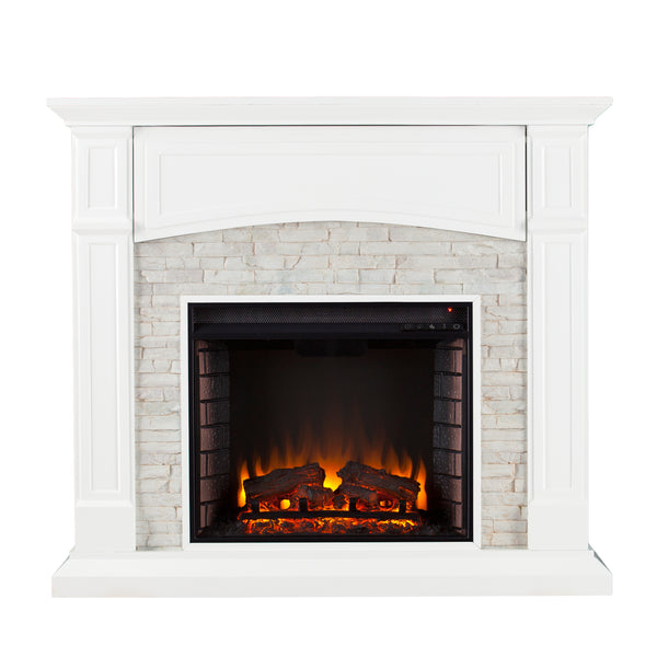 Sei Furniture Seneca Electric Media Fireplace White W White Faux Stone Fe9362