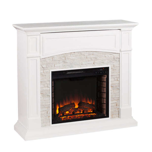 Sei Furniture Seneca Electric Media Fireplace White W White Faux Stone Fe9362