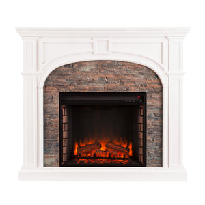 Sei Furniture Tanaya Stacked Stone Effect Electric Fireplace White Fe9624