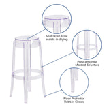 English Elm EE1834 Contemporary Commercial Grade Ghost Barstool Clear EEV-13833