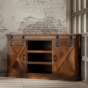 Legends Furniture Modern Farmhouse Fully Assembled Corner TV Stand with Sliding Barn Style Doors FH1312.AWY