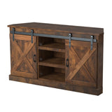 Legends Furniture Modern Farmhouse Fully Assembled Corner TV Stand with Sliding Barn Style Doors FH1312.AWY