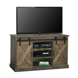 Modern Farmhouse Fully Assembled TV Stand with Sliding Barn Style Doors