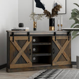 Legends Furniture Modern Farmhouse Fully Assembled Corner TV Stand with Sliding Barn Style Doors FH1322.BNW