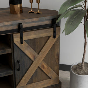 Legends Furniture Modern Farmhouse Fully Assembled Corner TV Stand with Sliding Barn Style Doors FH1322.BNW