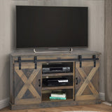 Legends Furniture Modern Farmhouse Fully Assembled Corner TV Stand with Sliding Barn Style Doors FH1322.BNW