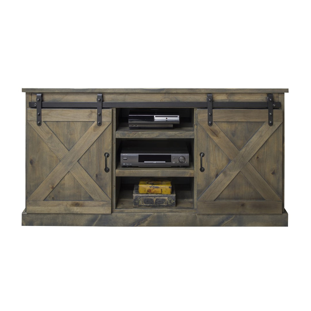 Legends Furniture Modern Farmhouse Fully Assembled Corner TV Stand with Sliding Barn Style Doors FH1322.BNW