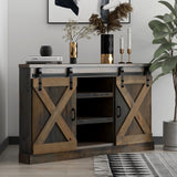 Legends Furniture Modern Farmhouse Fully Assembled Corner TV Stand with Sliding Barn Style Doors FH1322.BNW