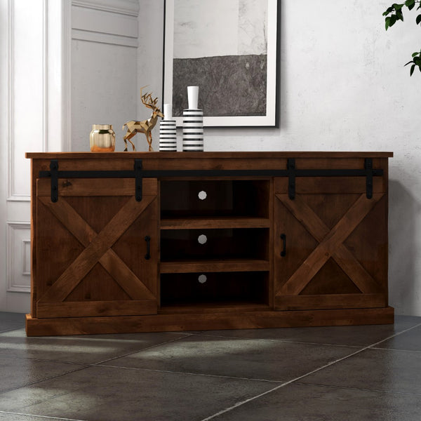 Legends Furniture Modern Farmhouse Fully Assembled Corner TV Stand with Sliding Barn Style Doors FH1412.AWY