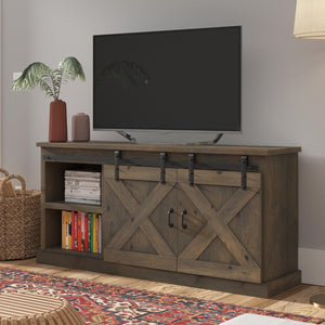 Legends Furniture Modern Farmhouse Fully Assembled TV Stand with Sliding Barn Style Doors FH1420.BNW