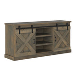 Modern Farmhouse Fully Assembled TV Stand with Sliding Barn Style Doors