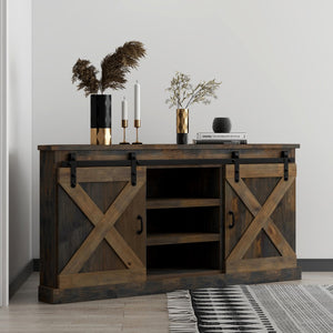 Legends Furniture Modern Farmhouse Fully Assembled Corner TV Stand with Sliding Barn Style Doors FH1422.BNW