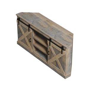 Legends Furniture Modern Farmhouse Fully Assembled Corner TV Stand with Sliding Barn Style Doors FH1422.BNW