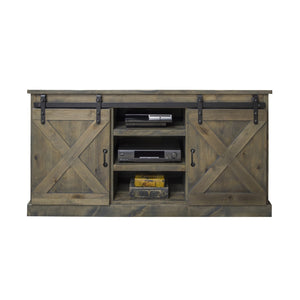Legends Furniture Modern Farmhouse Fully Assembled Corner TV Stand with Sliding Barn Style Doors FH1422.BNW