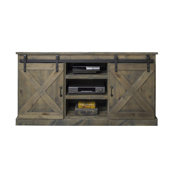 Legends Furniture Modern Farmhouse Fully Assembled Corner TV Stand with Sliding Barn Style Doors FH1422.BNW