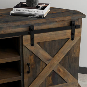 Legends Furniture Modern Farmhouse Fully Assembled Corner TV Stand with Sliding Barn Style Doors FH1422.BNW
