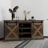 Legends Furniture Modern Farmhouse Fully Assembled Corner TV Stand with Sliding Barn Style Doors FH1422.BNW