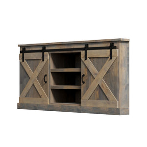 Legends Furniture Modern Farmhouse Fully Assembled Corner TV Stand with Sliding Barn Style Doors FH1422.BNW