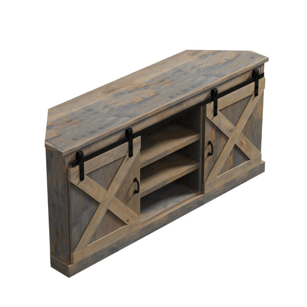 Legends Furniture Modern Farmhouse Fully Assembled Corner TV Stand with Sliding Barn Style Doors FH1422.BNW