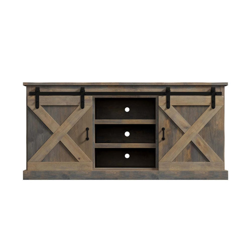 Legends Furniture Modern Farmhouse Fully Assembled Corner TV Stand with Sliding Barn Style Doors FH1422.BNW