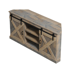 Legends Furniture Modern Farmhouse Fully Assembled Corner TV Stand with Sliding Barn Style Doors FH1422.BNW