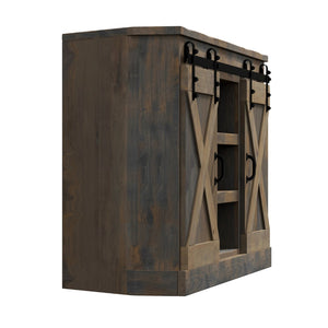 Legends Furniture Modern Farmhouse Fully Assembled Corner TV Stand with Sliding Barn Style Doors FH1422.BNW