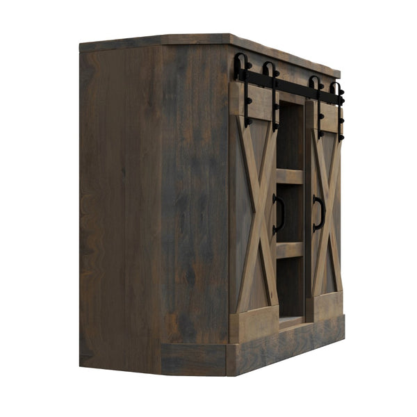 Legends Furniture Modern Farmhouse Fully Assembled Corner TV Stand with Sliding Barn Style Doors FH1422.BNW