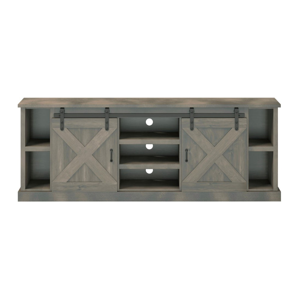 Legends Furniture Modern Farmhouse Fully Assembled Large TV Stand with Sliding Barn Style Doors FH1425.BNW