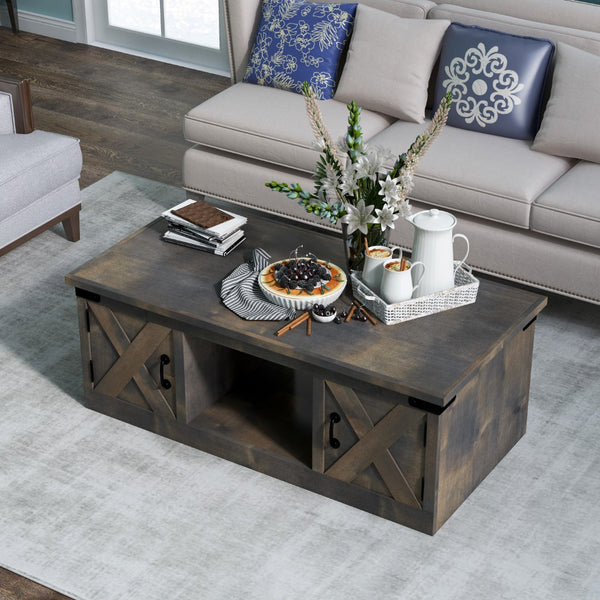 Legends Furniture Modern Farmhouse Storage Coffee Table with Metal Accents FH4220.BNW