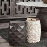 Fig Solid Mango Wood Accent Table in Distressed White Finish w/ Leaf Motif by Diamond Sofa