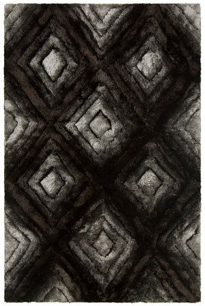 Chandra Rugs Flemish 100% Polyester Hand-Woven Contemporary Shag Rug Grey/Black/Charcoal 9' x 13'