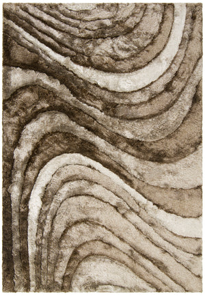 Chandra Rugs Flemish 100% Polyester Hand-Woven Contemporary Shag Rug Ivory/Taupe/Beige 9' x 13'