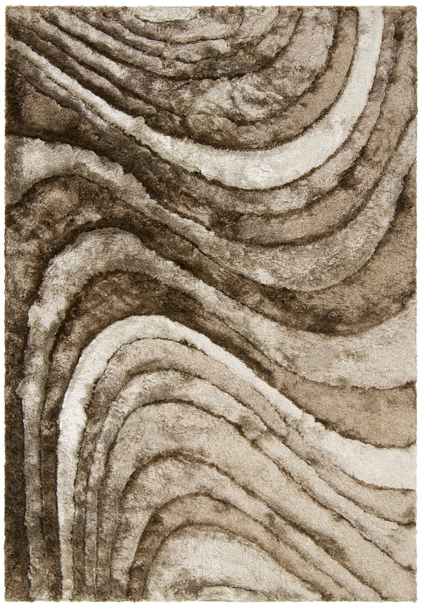 Chandra Rugs Flemish 100% Polyester Hand-Woven Contemporary Shag Rug Ivory/Taupe/Beige 9' x 13'