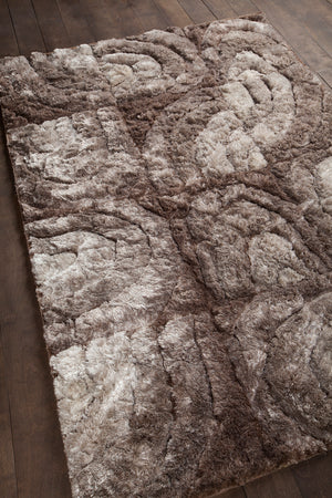 Chandra Rugs Flemish 100% Polyester Hand-Woven Contemporary Shag Rug Taupe/Cream/Beige 7'9 x 10'6