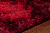 Chandra Rugs Flemish 100% Polyester Hand-Woven Contemporary Shag Rug Red/Black 9' x 13'