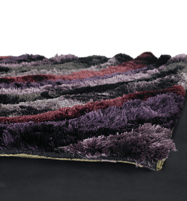Chandra Rugs Flemish 100% Polyester Hand-Woven Contemporary Shag Rug Purple/Grey/Charcoal 7'9 x 10'6